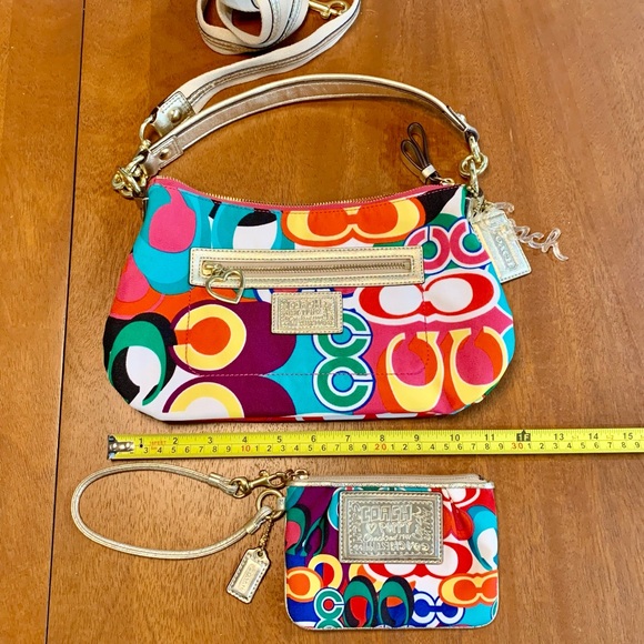 Coach Poppy Pop C gold glitter Crossbody / Shoulder Bag + Wristlet set - Picture 6 of 15